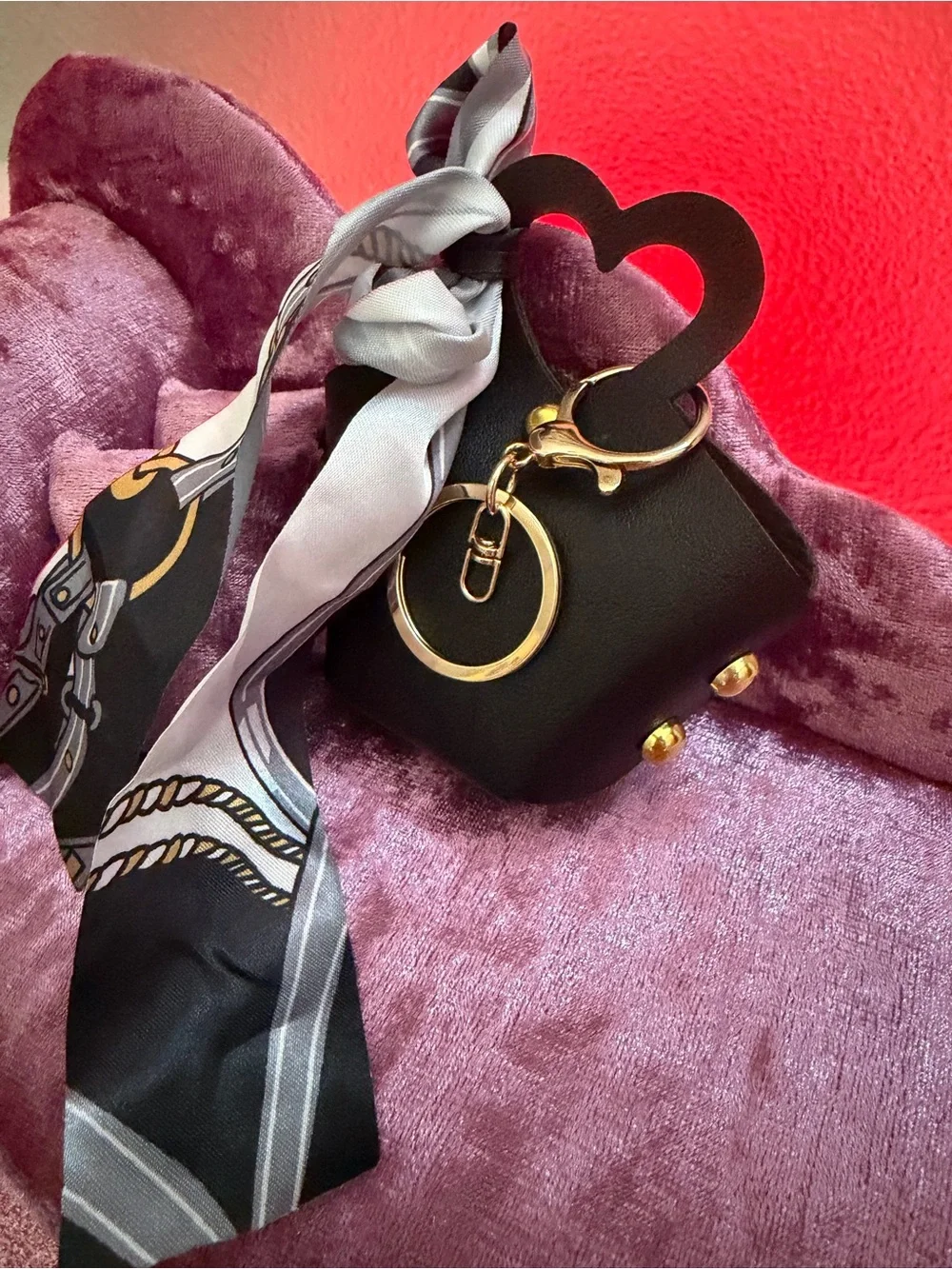 Unlisted Black Mini Heart-Handle Bag Charm with Scarf Accent
